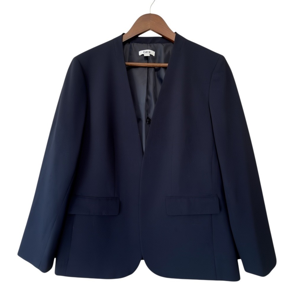 Bar III Open Front Collarless Blazer Women 1X Navy Blue Tailored Business Casual